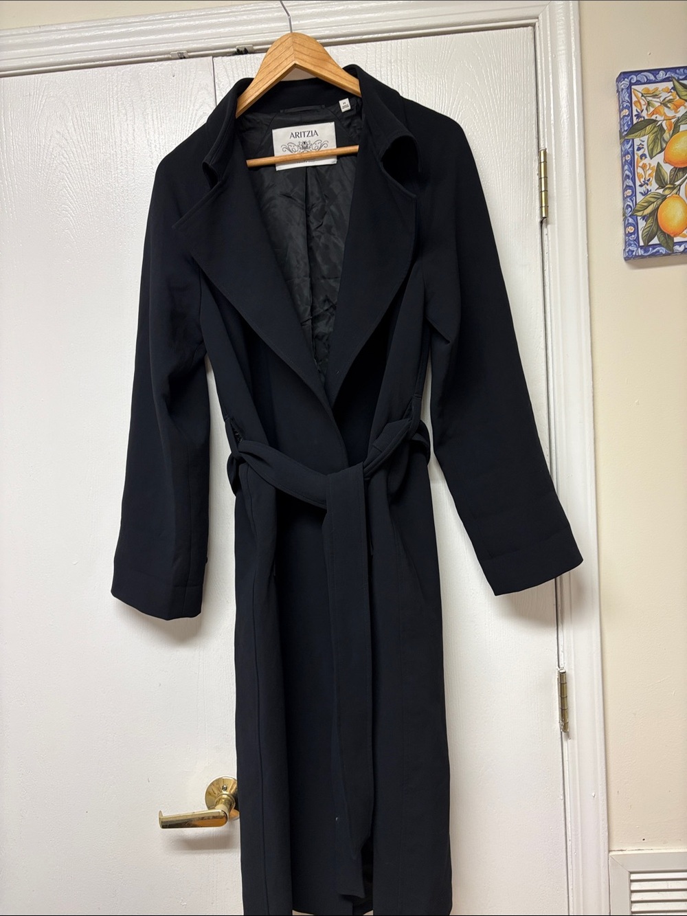 Aritzia Black Long Belted Trench Coat